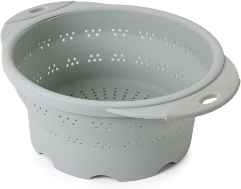 Dexas 10" Collapsible Silicone Colander in Sage 1 4 Dexas 10 inch collapsible silicone colander