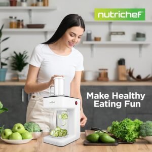 NutriChef 3-in-1 Electric Vegetable Chopper, Spiralizer, and Salad Maker - Fruit Cutter, Spiral Shredder Machine