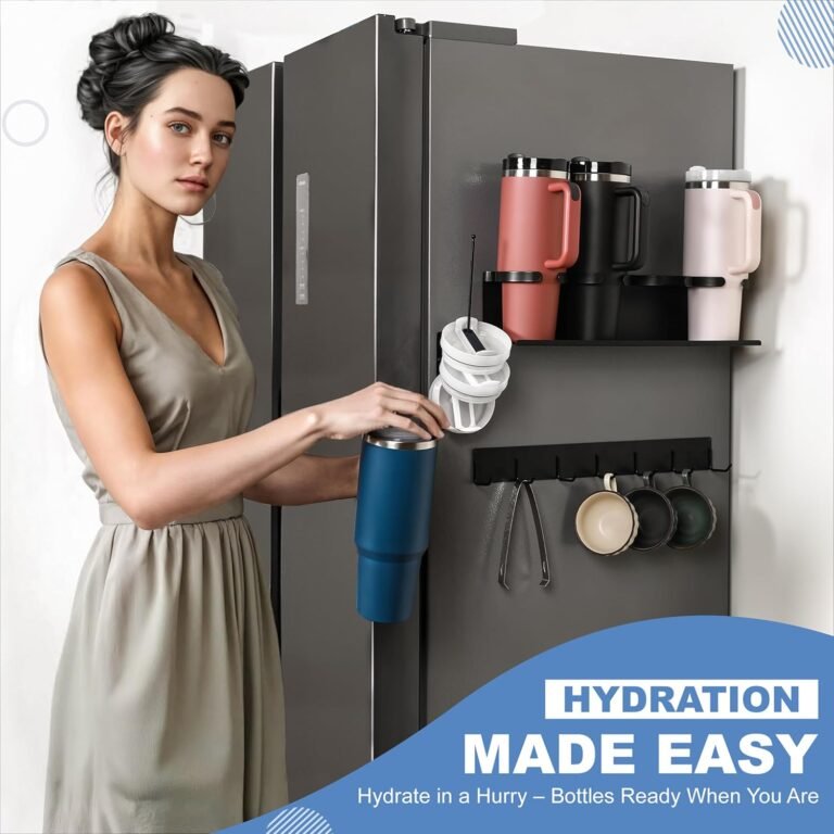 Logulous Magnetic Cup Holder for Fridge with 6 Storage Hooks and Tumbler Lid Organizer 2 Logulous Magnetic Cup Holder